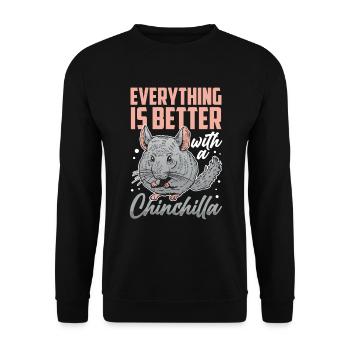Chinchillas alles besser mit Wollmaus Chinchilla - Unisex Pullover - Schwarz - Vorne - Alina (178cm) & Michal (187cm)