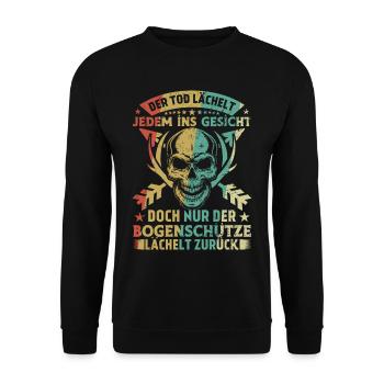 Bogenschießen Geschenk Bogenschützen Spruch - Unisex Pullover - Schwarz - Vorne - Alina (178cm) & Michal (187cm)