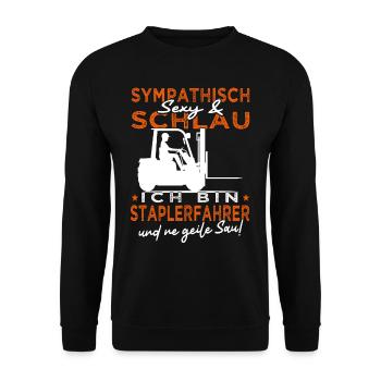 Ich bin Staplerfahrer - Lagerist - Unisex Pullover - Schwarz - Vorne - Alina (178cm) & Michal (187cm)