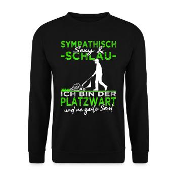 Platzwart - Rasen mähen - Rasenpflege- Gärtner - Unisex Pullover - Schwarz - Vorne - Alina (178cm) & Michal (187cm)