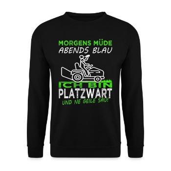 Platzwart - Rasen mähen - Rasenpflege- Gärtner - Unisex Pullover - Schwarz - Vorne - Alina (178cm) & Michal (187cm)