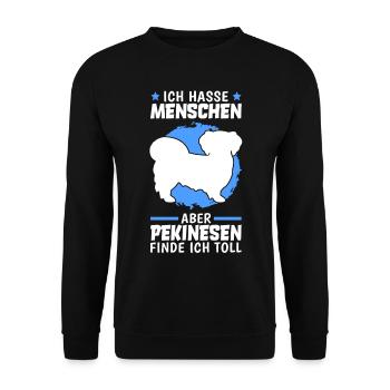Pekinesen finde ich toll Peking-Palasthund - Unisex Pullover - Schwarz - Vorne - Alina (178cm) & Michal (187cm)