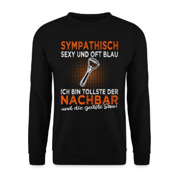 Nachbar - Nachbarin - Nachbarschaftsgeschenk - Unisex Pullover - Schwarz - Vorne - Alina (178cm) & Michal (187cm)