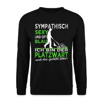 Platzwart - Rasen mähen - Rasenpflege- Gärtner - Unisex Pullover - Schwarz - Vorne - Alina (178cm) & Michal (187cm)
