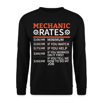 Mechanic Car Garage - Mechanic Rates - Unisex Pullover - Schwarz - Vorne - Alina (178cm) & Michal (187cm)