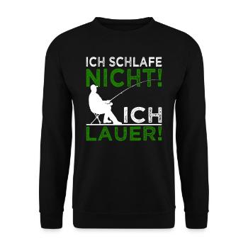 Ich schlafe nicht ich lauer - Angler - Unisex Pullover - Schwarz - Vorne - Alina (178cm) & Michal (187cm)