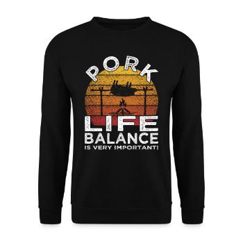 Pork Life Balance - Meat - Grilling - Steak - Unisex Sweatshirt - black - Front - Alina (178cm) & Michal (187cm)