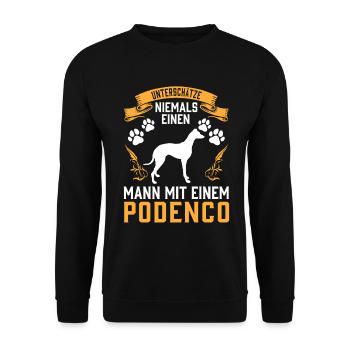 Mann mit Podenco Jagdhund spanischer Podenco - Unisex Pullover - Schwarz - Vorne - Alina (178cm) & Michal (187cm)