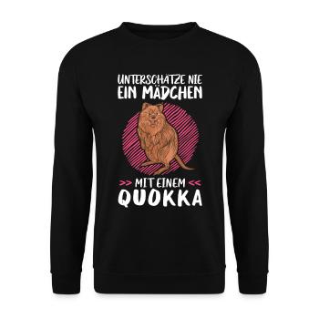 Mädchen mit Quokka australisches Beuteltier - Unisex Pullover - Schwarz - Vorne - Alina (178cm) & Michal (187cm)