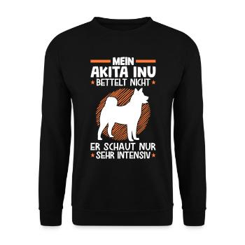 Mein Akita Inu bettelt nicht japanischer Spitz - Unisex Pullover - Schwarz - Vorne - Alina (178cm) & Michal (187cm)