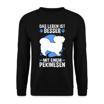 Leben ist besser mit Pekinese Pekingese - Unisex Pullover - Schwarz - Vorne - Alina (178cm) & Michal (187cm)