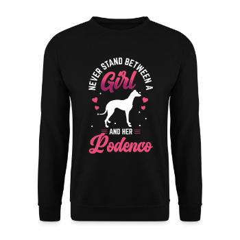 Mädchen und ihr Podenco spanischer Podenco - Unisex Pullover - Schwarz - Vorne - Alina (178cm) & Michal (187cm)