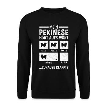 Pekinese Hundetricks Peking-Palasthund - Unisex Pullover - Schwarz - Vorne - Alina (178cm) & Michal (187cm)