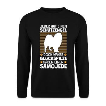 Samojede ist mein Schutzengel Schlittenhund - Unisex Pullover - Schwarz - Vorne - Alina (178cm) & Michal (187cm)