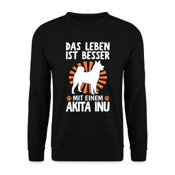 Leben ist besser mit Akita Inu japanischer Spitz - Unisex Pullover - Schwarz - Vorne - Alina (178cm) & Michal (187cm)