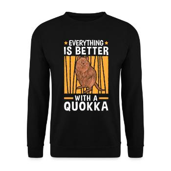 Alles ist besser mit Quokka Beuteltier - Unisex Pullover - Schwarz - Vorne - Alina (178cm) & Michal (187cm)