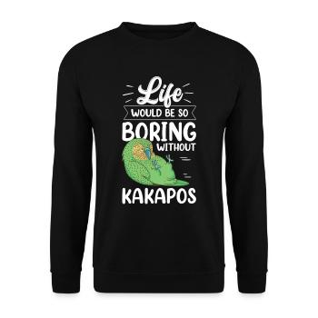 Kakapo langweilig ohne flugunfähiger Kakapo - Unisex Pullover - Schwarz - Vorne - Alina (178cm) & Michal (187cm)