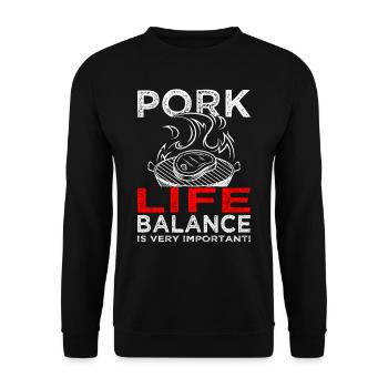 Pork Life Balance - Meat - Grilling - Steak - Unisex Sweatshirt - black - Front - Alina (178cm) & Michal (187cm)
