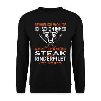 Koch - Sternekoch - Küchenhilfe - Fleisch - Steak - Unisex Pullover - Schwarz - Vorne - Alina (178cm) & Michal (187cm)