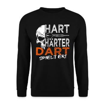 Hart Härter Dart spielt er - Dart - Dartkönig - Unisex Pullover - Schwarz - Vorne - Alina (178cm) & Michal (187cm)