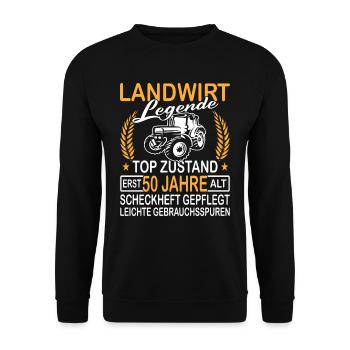 Landwirt Legende Top Zustand erst 50 Jahre alt - Unisex Pullover - Schwarz - Vorne - Alina (178cm) & Michal (187cm)
