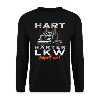 Hart Härter LKW Fährt Er - Trucker - LKW Fahrer - Unisex Pullover - Schwarz - Vorne - Alina (178cm) & Michal (187cm)