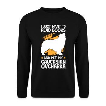 Petting and reading Ovcharka Caucasian dog - Unisex Sweatshirt - black - Front - Alina (178cm) & Michal (187cm)