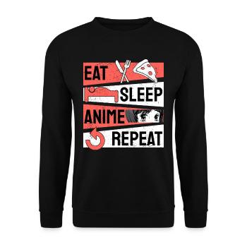 Eat Sleep Anime Repeat Animes - Unisex Pullover - Schwarz - Vorne - Alina (178cm) & Michal (187cm)