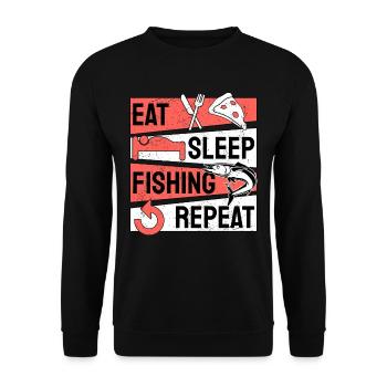Angler Angeln Eat Sleep Fishing Repeat - Unisex Pullover - Schwarz - Vorne - Alina (178cm) & Michal (187cm)