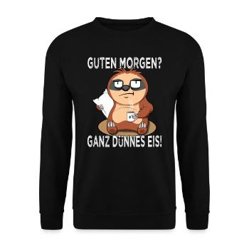 Ganz dünnes Eis - Faultier - Morgenmuffel - Unisex Pullover - Schwarz - Vorne - Alina (178cm) & Michal (187cm)