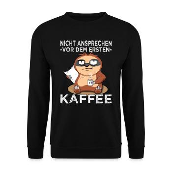 Nicht ansprechen Faultier - Kaffeetrinker - Büro - Unisex Pullover - Schwarz - Vorne - Alina (178cm) & Michal (187cm)