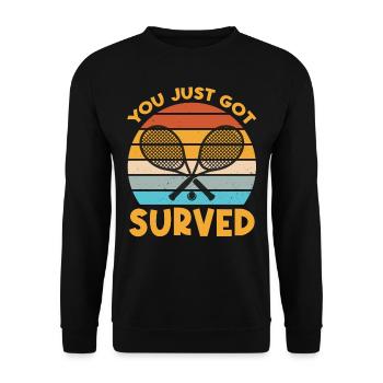 Joueur de tennis disant - Vous venez d’être servi - Sweat-shirt Unisexe - noir - Devant - Alina (178cm) & Michal (187cm)