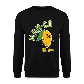 Lustige Geschenkidee Mango Liebhaber - Cool Man Go - Unisex Pullover - Schwarz - Vorne - Alina (178cm) & Michal (187cm)