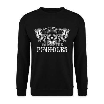 Autolackierer Fahrzeuglackierer Here For Pinholes - Unisex Pullover - Schwarz - Vorne - Alina (178cm) & Michal (187cm)
