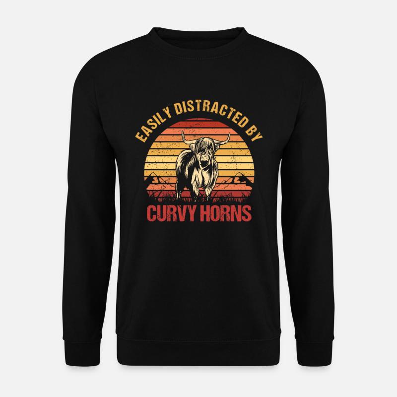 Highland Cow Schottisches Hochlandrind Curvy Horns - Unisex Pullover - Schwarz