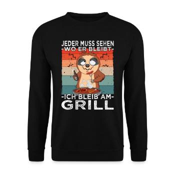 Grillparty - Grillmeister - Grillen - BBQ - Unisex Pullover - Schwarz - Vorne - Alina (178cm) & Michal (187cm)
