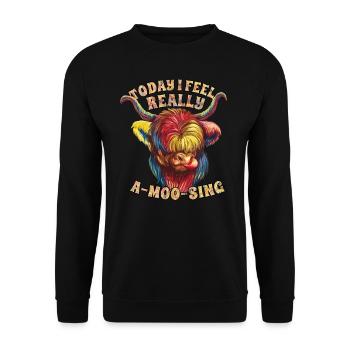 Highland Cow Scottish Highland Cattle A-Moo-Sing - Sweat-shirt Unisexe - noir - Devant - Alina (178cm) & Michal (187cm)