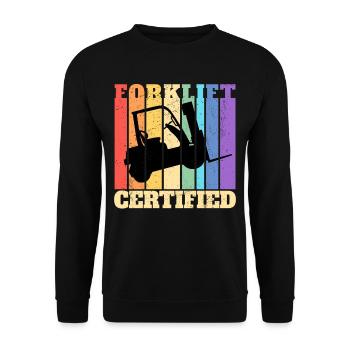 Forklift Certified Gabelstaplerfahrer - Unisex Pullover - Schwarz - Vorne - Alina (178cm) & Michal (187cm)
