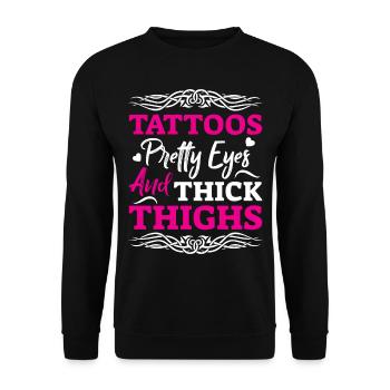 Dicton tatoueur - de jolis yeux et une cuisse épaisse - Sweat-shirt Unisexe - noir - Devant - Alina (178cm) & Michal (187cm)
