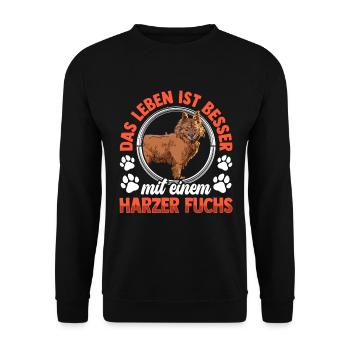 Leben ist besser mit Harzer Fuchs Hütefuchs - Unisex Pullover - Schwarz - Vorne - Alina (178cm) & Michal (187cm)