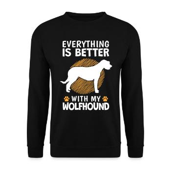 Alles besser mit Irischer Wolfshund Wolfhound - Unisex Pullover - Schwarz - Vorne - Alina (178cm) & Michal (187cm)