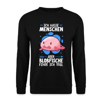 Blobfisch ich hasse Menschen hässlicher Fisch Meme - Unisex Pullover - Schwarz - Vorne - Alina (178cm) & Michal (187cm)