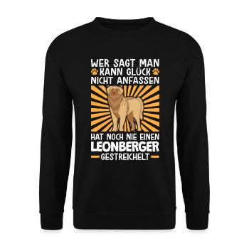 Leonberger streicheln deutscher Wachhund - Unisex Pullover - Schwarz - Vorne - Alina (178cm) & Michal (187cm)