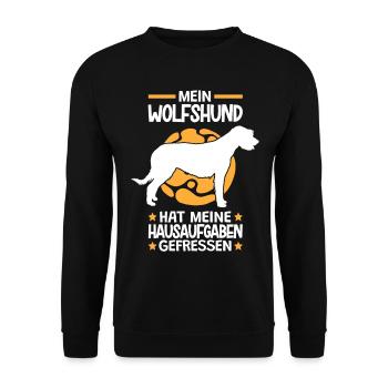 Irischer Wolfshund hat Hausaufgaben gefressen - Unisex Pullover - Schwarz - Vorne - Alina (178cm) & Michal (187cm)