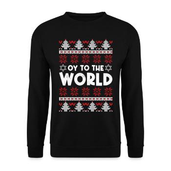 Hanukkah Jewish Ugly Christmas Saying - Oy To The - Unisex Pullover - Schwarz - Vorne - Alina (178cm) & Michal (187cm)