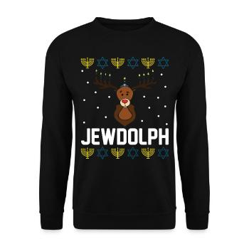 Hanukkah Jewish Ugly Christmas Menorah Cellphone - Unisex Pullover - Schwarz - Vorne - Alina (178cm) & Michal (187cm)