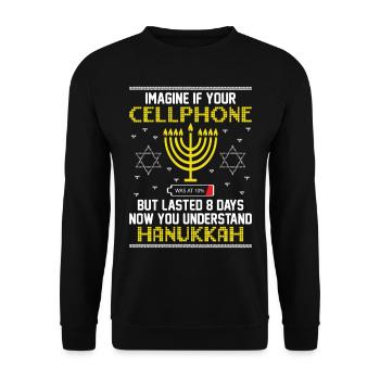 Hanukkah Jewish Ugly Christmas - Happy Hanukkah - Unisex Sweatshirt - black - Front - Alina (178cm) & Michal (187cm)