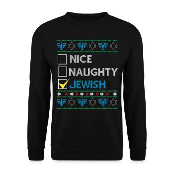 Hanukkah Jewish Ugly Christmas - Nice Naughty Jewi - Unisex Sweatshirt - black - Front - Alina (178cm) & Michal (187cm)