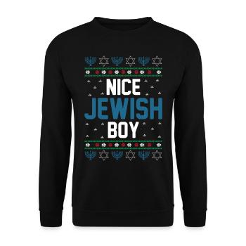 Hanukkah Jewish Ugly Christmas - Nice Jewish Boy - Unisex Sweatshirt - black - Front - Alina (178cm) & Michal (187cm)