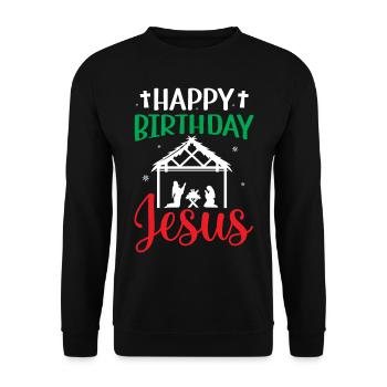 Ugly Christmas - Happy Birthday Jesus Christ - Unisex Pullover - Schwarz - Vorne - Alina (178cm) & Michal (187cm)